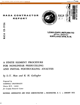 A FINITE ELEMENT PROCEDURE for NONLINEAR PREBUCKLING and INITIAL POSTBUCKLING ANALYSIS by SAC Man and R. He Gazzugher