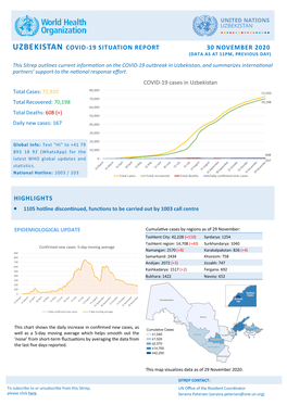 Highlights Uzbekistan Covid-19 Situation Report 30