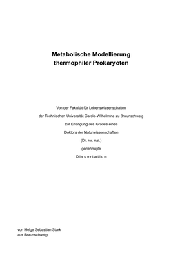 Metabolische Modellierung Thermophiler Prokaryoten