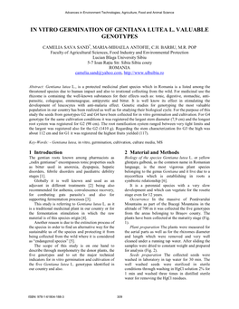 In Vitro Germination of Gentiana Lutea L. Valuable Genotypes