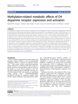 Methylation-Related Metabolic Effects of D4 Dopamine Receptor Expression and Activation Nathaniel W