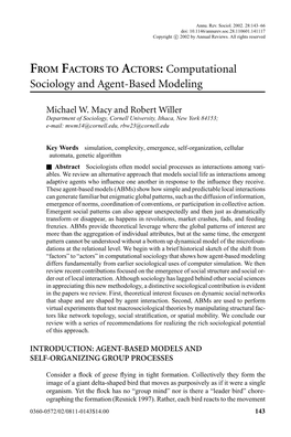 FROM FACTORS to ACTORS: Computational Sociology and Agent-Based Modeling