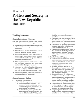 Politics and Society in the New Republic 1787–1820