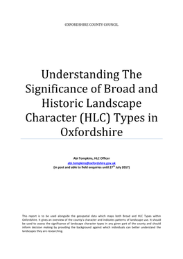 Understanding the Significance of Broad and Historic Landscape Character (HLC) Types in Oxfordshire