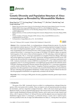 Genetic Diversity and Population Structure of Alnus Cremastogyne As Revealed by Microsatellite Markers