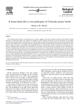 A Freeze-Dried Diet to Test Pathogens of Colorado Potato Beetle