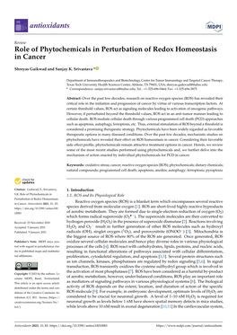 Role of Phytochemicals in Perturbation of Redox Homeostasis in Cancer