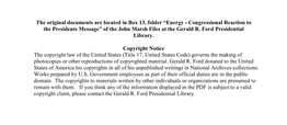 Energy - Congressional Reaction to the Presidents Message” of the John Marsh Files at the Gerald R