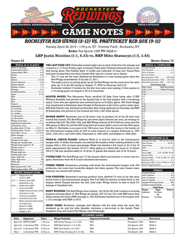 GAME NOTES Rochester Red Wings (8-13) Vs