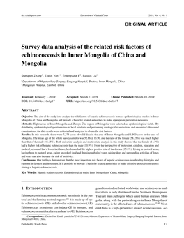 Survey Data Analysis of the Related Risk Factors of Echinococcosis in Inner Mongolia of China and Mongolia