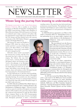 NEWSLETTER to Keep Women’S Words, Women’S Works, Alive and Powerful — Ursula Le Guin Woven Song: the Journey from Knowing to Understanding Standing Ovation