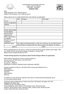 23Rd 2017 BOOKING FORM Conference