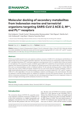 Molecular Docking of Secondary Metabolites from Indonesian Marine and Terrestrial Organisms Targeting SARS-Cov-2 ACE-2, Mpro, and Plpro Receptors