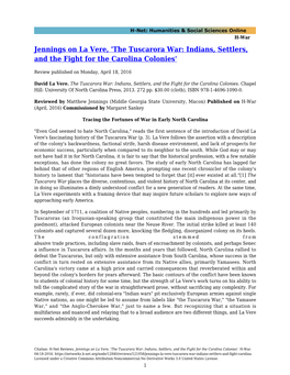 Jennings on La Vere, 'The Tuscarora War: Indians, Settlers, and the Fight for the Carolina Colonies'