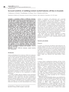 Increased Sensitivity of Multidrug-Resistant Myeloid Leukemia Cell Lines to Lovastatin L Maksumova, K Ohnishi, F Muratkhodjaev, W Zhang, L Pan, a Takeshita and R Ohno