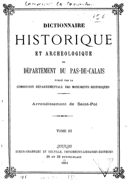 Dictionnaire Historique Et Archéologique De Saint-Pol Sur Ternoise