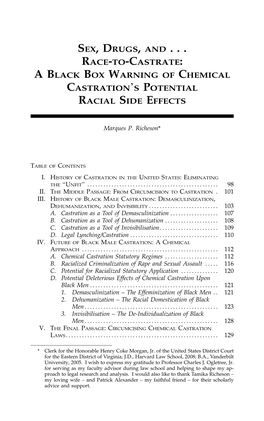 Sex, Drugs, and . . . Race-To-Castrate: a Black Box Warning of Chemical Castration’S Potential Racial Side Effects