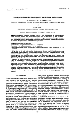 Entbalpies of Ordering in the Plagioclase Feldspar Solid Solution