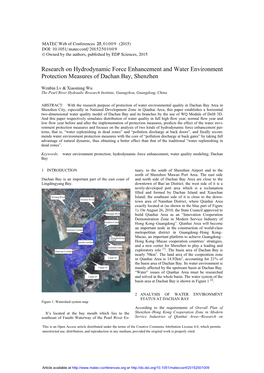 Research on Hydrodynamic Force Enhancement and Water Environment Protection Measures of Dachan Bay, Shenzhen