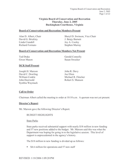 1/18/2006 1:09:20 PM Virginia Board of Conservation and Recreation June 2, 2005 Page 2 of 22