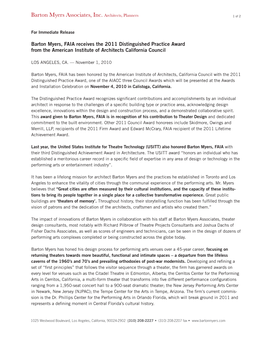 Barton Myers, FAIA Receives the 2011 Distinguished Practice Award from the American Institute of Architects California Council