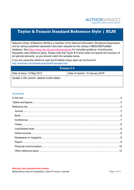 Taylor & Francis Standard Reference Style |