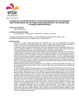 A Complete 3-D Description of the Elastic Behavior of a Piston Ring and Its Influence on the Tribological Behavior of the Piston Ring- Cylinder Liner Interface