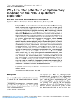 Why Gps Refer Patients to Complementary Medicine Via the NHS: a Qualitative Exploration