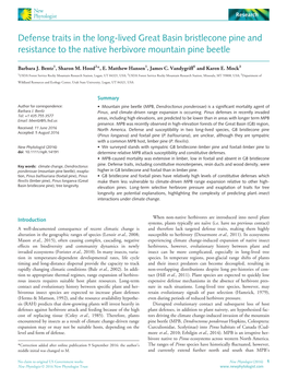 Defense Traits in the Long-Lived Great Basin Bristlecone Pine and Resistance to the Native Herbivore Mountain Pine Beetle