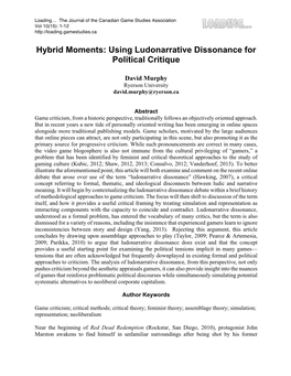 Hybrid Moments: Using Ludonarrative Dissonance for Political Critique