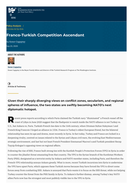 Franco-Turkish Competition Ascendant | the Washington Institute