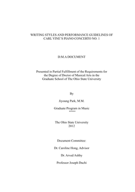 Writing Styles and Performance Guidelines of Carl Vine's Piano