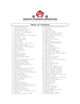 ANARCHY COOKBOOK VERSION 2000 Table of Contents