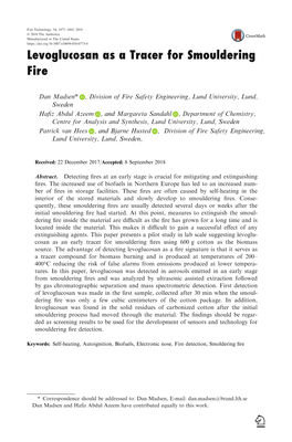 Levoglucosan As a Tracer for Smouldering Fire