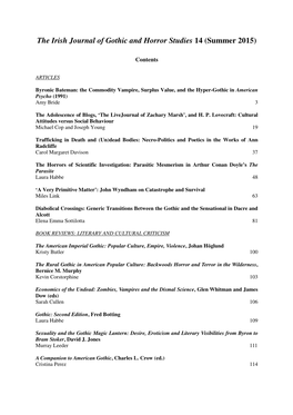 The Irish Journal of Gothic and Horror Studies 14 (Summer 2015)