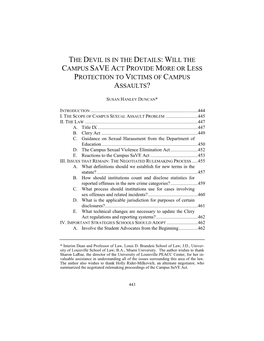 The Devil Is in the Details: Will the Campus Save Act Provide More Or Less Protection to Victims of Campus Assaults?