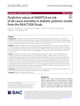 Predictive Values of ANGPTL8 on Risk of All