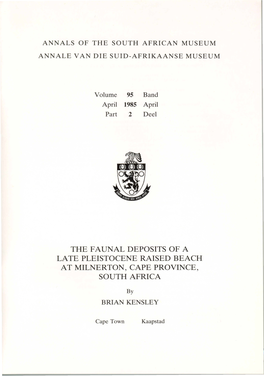 The Faunal Deposits of a Late Pleistocene Raised Beach at Milnerton, Cape Province, South Africa