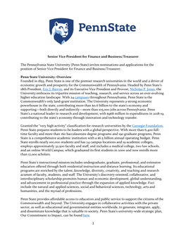 1 Senior Vice President for Finance and Business/Treasurer the Pennsylvania State University