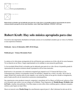 Robert Kraft: Hay Solo Música Apropiada Para Cine