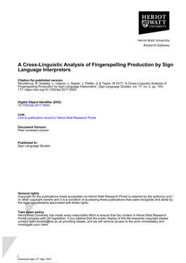 A Cross-Linguistic Analysis of Fingerspelling Production by Sign Language Interpreters