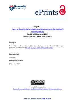 Indigenous Athletes and Australian Football's Sports Diplomacy Third World Quarterly (2016) DOI: 10.1080/01436597.2016.1176857