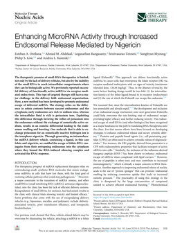 Enhancing Microrna Activity Through Increased Endosomal Release Mediated by Nigericin