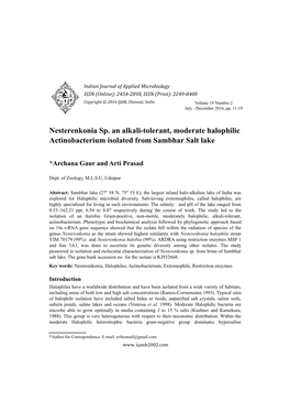 Nesterenkonia Sp. an Alkali-Tolerant, Moderate Halophilic Actinobacterium Isolated from Sambhar Salt Lake