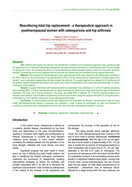 Resurfacing Total Hip Replacement - a Therapeutical Approach in Postmenopausal Women with Osteoporosis and Hip Arthrosis