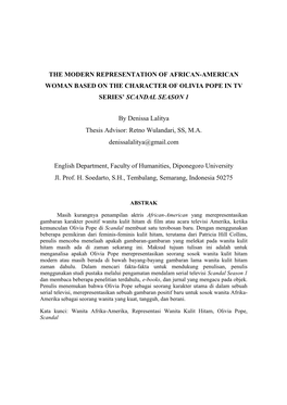 The Modern Representation of African-American Woman Based on the Character of Olivia Pope in Tv Series’ Scandal Season 1