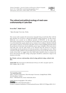 The Cultural and Political Ecology of Reed-Cane Craftsmanship in Lake Eber