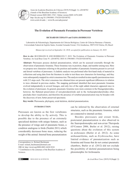 The Evolution of Pneumatic Foramina in Pterosaur Vertebrae