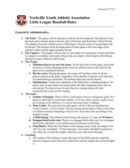 Yorkville Youth Athletic Association Little League Baseball Rules