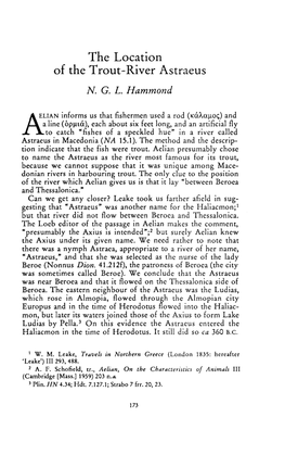 The Location of the Trout-River Astraeus Hammond, N G L Greek, Roman and Byzantine Studies; Summer 1995; 36, 2; Proquest Pg